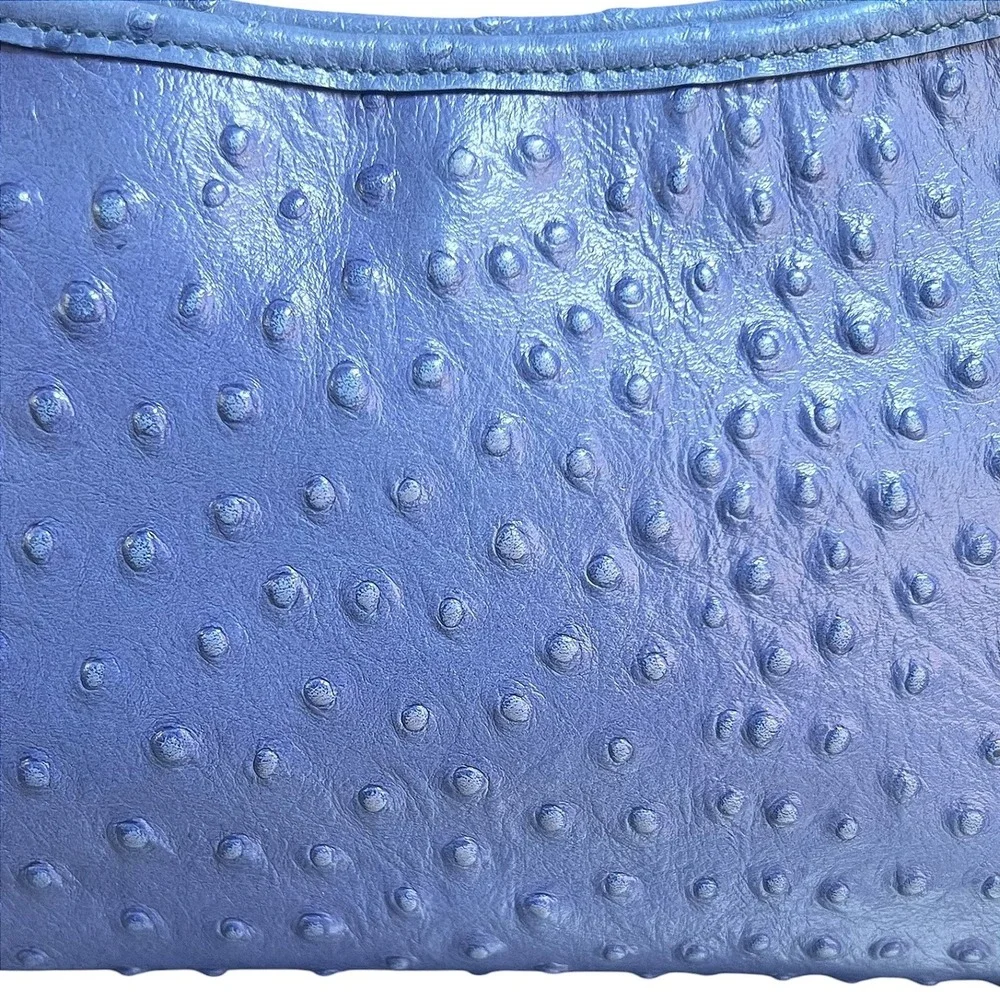 Brahmin Periwinkle Blue Ostrich Embossed Leather Small Shoulder Bag Gold Logo‎